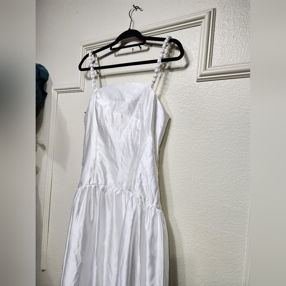 Lulus Modern Adoration White Satin Backless Lace-Up Maxi Dress Wedding Party - Picture 7 of 10